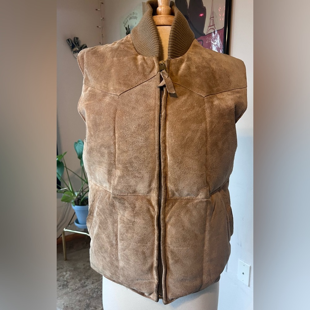 Vintage Polo by Ralph Lauren Suede Leather Tan down Vest
